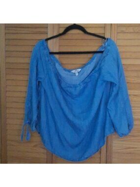 Vineyard Vines Blue Lyocell Denim Off Shoulder Elastic Neck Sleeve Tie Top Size8